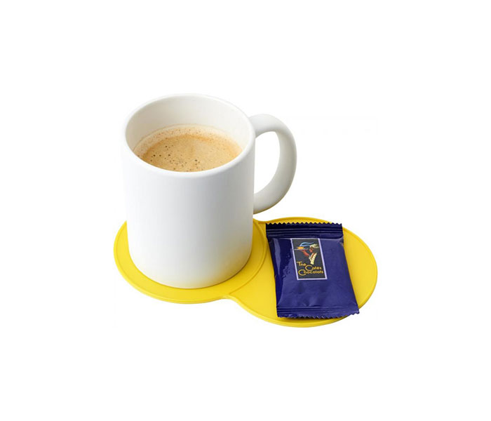 Yellow Sidekick Coaster with a Mug and Snack