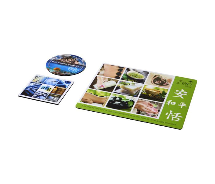 Q-Mat Mouse Mat Set - Rectangular Mouse Mat, Round & Square Coasters