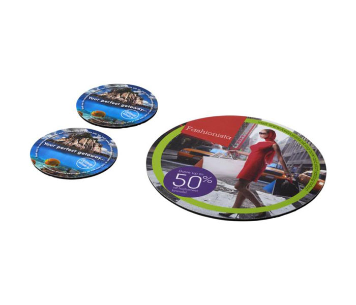 Q-Mat Mouse Mat Set - Round Mouse Mat & Coasters